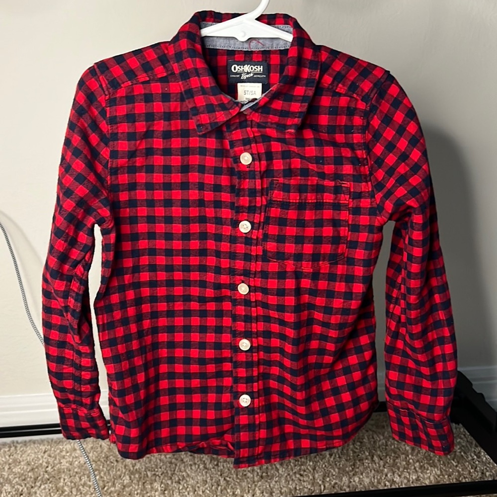 Boys Oshkosh Kids Shirt 5T Kids Button Down Polo Shirt Kids Square Striped Shirt